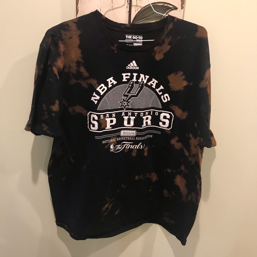 Men’s Custom Bleach Dye Adidas Spurs Black T-Shirt